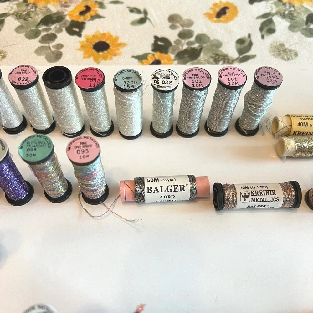 Metallic Embroidery Thread Lot Kreinik Madeira Glissen Gloss DMC 70+ Pieces